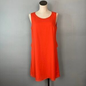 𝅺tribal Femme Fiesta Tangerine Ruffle Back Sleeveless Chiffon Shift Dress Size S